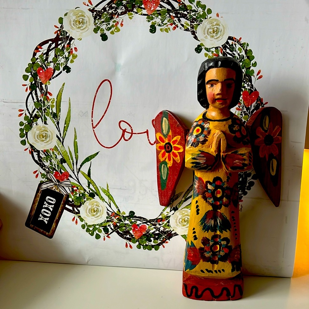 Hand Painted Wood Guatemalan Angel/Saint Folk Art